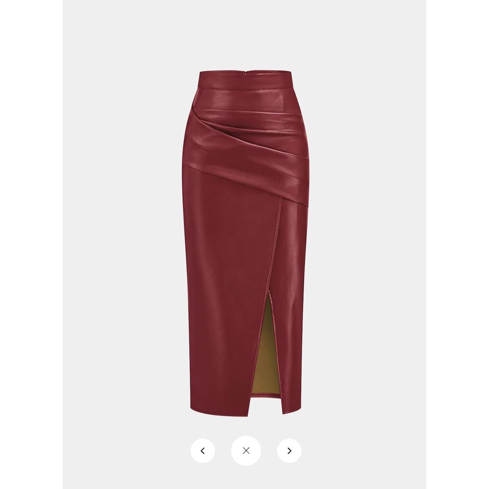 NWT Commense Ruched Slit PU Leather Midi Skirt Sz M